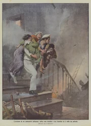 The Heroism of a Milanese Gunner, Saves an Old Woman and Two Children and is Overcome by Asphyxiation