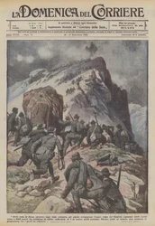 In the Fassa area (Avisio), after a fierce fight, the alpini occupied the rugged peak of Cauriol...
