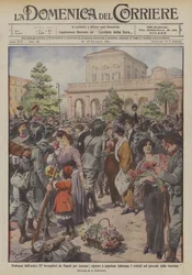 Departure of the Heroic 2nd Bersaglieri from Naples to Ancona, Ladies and Commoners Adorn the Soldiers