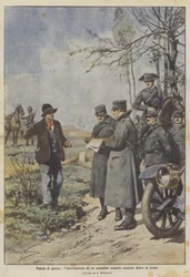War police, the interrogation of a suspicious peasant caught behind the front