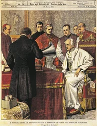Pope Leone XIII reading Benediction into gramophone
