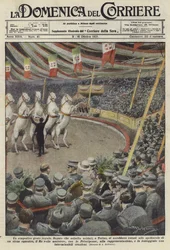 Soldiers watching performing horses at a circus in Turin