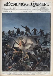 Spanish Civil War: A division of Italian volunteers flee the Spanish Republican Army in the Merida region, Spain. Illustration of Achille Beltrame in 
