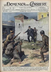 Spanish Civil War: Polish Diplomat Captured When Embarking in Valencia for Poland Narrowly Escaped Execution by Republican Troops, Thanks to the Intervention of Polish Minister Szumiakowski. Illustration of Achille Beltrame in 