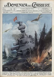 Spanish Civil War: Two Planes of the Republican Government in Valencia Bombed the German Cruiser Deutschland. Illustration by Achille Beltrame in 