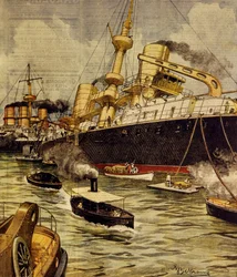 The Andrea Doria battleship run aground near Gallipoli, from La Domenica del Corriere