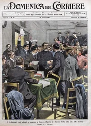 The arrival of Maxim Gorki in the meeting room at the Congress in London after the revolution of 1905 in Russia. Cover of La Domenica del Corriere from 26/05/1907.