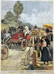 Tour of Italy by car, sponsored by Corriere della Sera, illustration by Achille Beltrame from La Domenica del Corriere, May 19