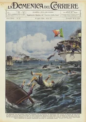 A Motorboat with Eight People, After a Collision with a Steamer, Is Sinking in the Venice Lagoon