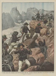 A daring march of the 12th Bersaglieri cyclist company on the Alps, the ascent of the glacier