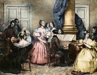 Musical Evening Party - Musical Evening Around the Pianoforte - by Achille Deveria (ca. 1840)