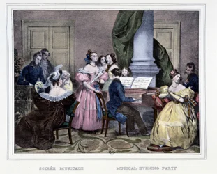 Musical evening around the pianoforte - in "Les heures de la Parisienne" by Achille Deveria