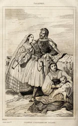 An Albanian colony in Calabria (engraving by Deveria, in Italy picturesque)