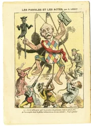 Illustration by Achille Lemot (1846-1909) in Le Pèlerin, 21/03/09 - Words and Deeds - Antisemitism, Antimaconism Freemasonry, England Great Britain, Religion Faith, Catholic Catholicism - Clemenceau George, Jew, Priests - Choseification, Reification