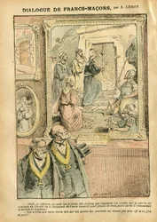 Illustration by Achille Lemot (1846-1909) in Le Pèlerin, 31/03/07 - Dialogue of Freemasons - Art, anti-masonry, freemasonry, religion, faith, Catholicism - Separation of Church and State, inventories/reactions to inventories