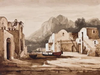 Neapolitan Coastal Village, Possibly Capri with Monte Solaro