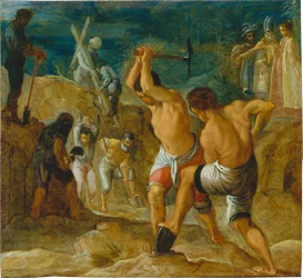 The Frankfurt Altarpiece of the Exaltation of the True Cross: The Digging for the Cross (bottom middle left)