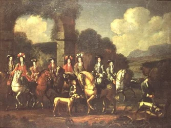 An Elegant Hunting Party by a Ruin