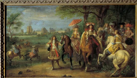 King Louis XIV and Queen Marie-Therese of Austria Walking in Front of the Castle of Vincennes