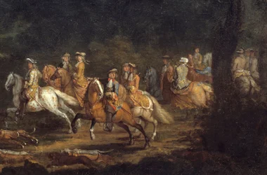 King Louis XIV has the Hunt (detail). Painting by Adam Francois Van Der Meulen