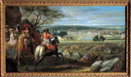 View of the Castle of Fontainebleau in 1669, with Louis XIV and Marie Therese of Austria