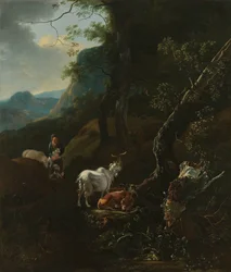 A Shepherdess with Animals in a Mountainous Landscape
