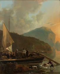 Italianate River Landscape, A Boat on the Bank of a River