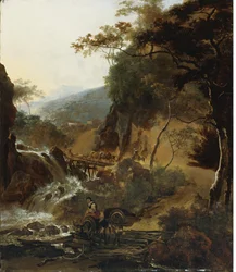 Italianate Mountain Landscape with Shepherds and Cattle at a Waterfall