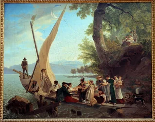 Boarding the wedding party on a sailboat