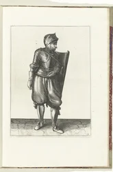 The Exercise with the Targe and Rapier: The Soldier Brings the Targe from the Back Over the Left Shoulder (No. 2), 1618