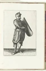 Exercise with the Targe and Rapier: The Soldier Holds the Targe Slightly Forward to Draw the Rapier (no. 4), 1618