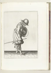 The Exercise with Shield and Pike: The Soldier Places the Pike Next to His Right Foot on the Ground (No. 16), 1618 (series title: The Nassau Weapon Handling, of Shield, Pike, Rapier and Target: Both Figuratively Depicted, and Set According to the New Order