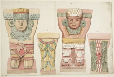 Caryatids II and XV from Outer Chamber, Upper Temple of the Jaguars, Chichen Itza, Mexico