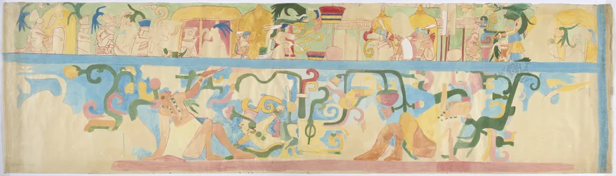 Copy of a mural painting from the south west wall, Upper Temple of the Jaguars, Chichen Itza, Mexico