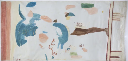 Copy of a wall painting from small chamber Acanceh, Mexico Pencil lines and watercolour In three parts