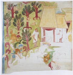 Copy of part of a wall painting from the south end panel, east wall, inner chamber, Upper Temple of the Jaguars, Great Ball Court, Chichen Itza