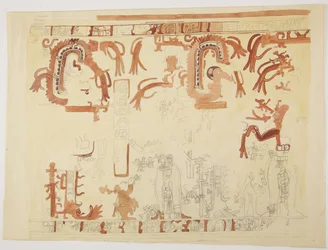 Design from a Pot Belize (formerly British Honduras) Design Includes Human Figures and Feathered Serpents