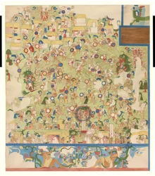 Quarter-scale copy of wall painting from south end of west wall, Upper Temple of the Jaguars, Chichen Itza, Mexico