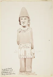 Statue from Teayo, North Veracruz, Mexico Shows Stone Statue with Male Figure Wearing Kilt