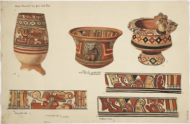 Three jars and three designs from Nicoya, Costa Rica