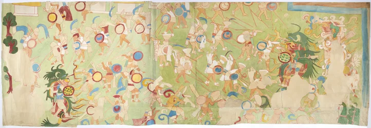 Tracing of a mural painting from the south west wall, Upper Temple of the Jaguars, Chichen Itza, Mexico