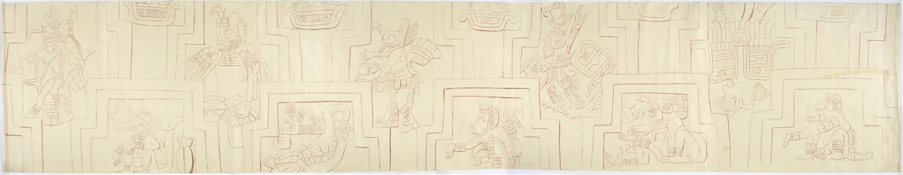 Tracing of a Painted Relief from Painted Stucco Reliefs from the Facade of a Mound or Pyramid at Acanceh, Mexico