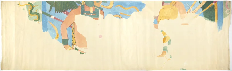 Tracing of a wall painting at Chichen Itza, Mexico From the east wall, inner middle chamber, Upper Temple of the Jaguars, Great Ball Court