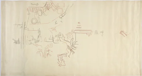 Tracing of a wall painting from Casa de Monjas, Chichen Itza, Mexico Vault in large chamber