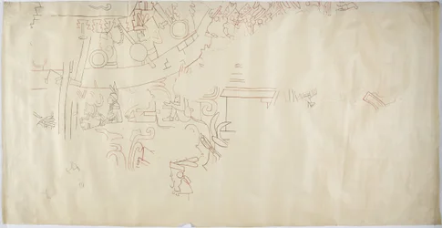 Tracing of a wall painting from Casa de Monjas, Chichen Itza, Mexico Vault in large chamber