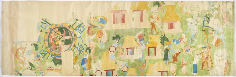 Tracing of a wall painting from north end of west wall, Upper Temple of the Jaguars, Chichen Itza, Mexico
