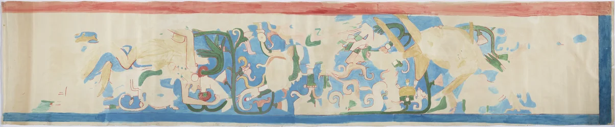 Tracing of a wall painting from north panel on west wall, Upper Temple of the Jaguars, Chichen Itza, Mexico