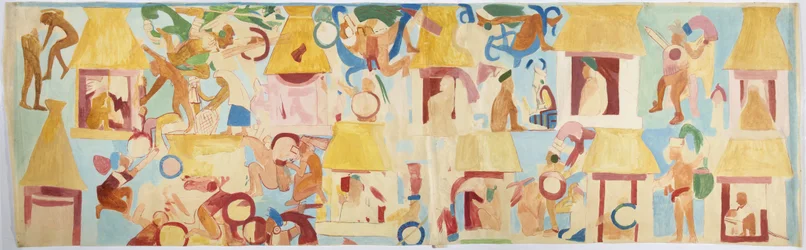 Tracing of a wall painting from south wall, inner chamber, Upper Temple of the Jaguars, Great Ball Court at Chichen Itza, Mexico