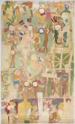 Tracing of a wall painting from south wall, inner chamber, Upper Temple of the Jaguars, Great Ball Court at Chichen Itza, Mexico