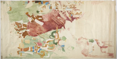 Tracing of a wall painting from the east wall, north end panel, Upper Temple of the Jaguars, Chichen Itza, Mexico